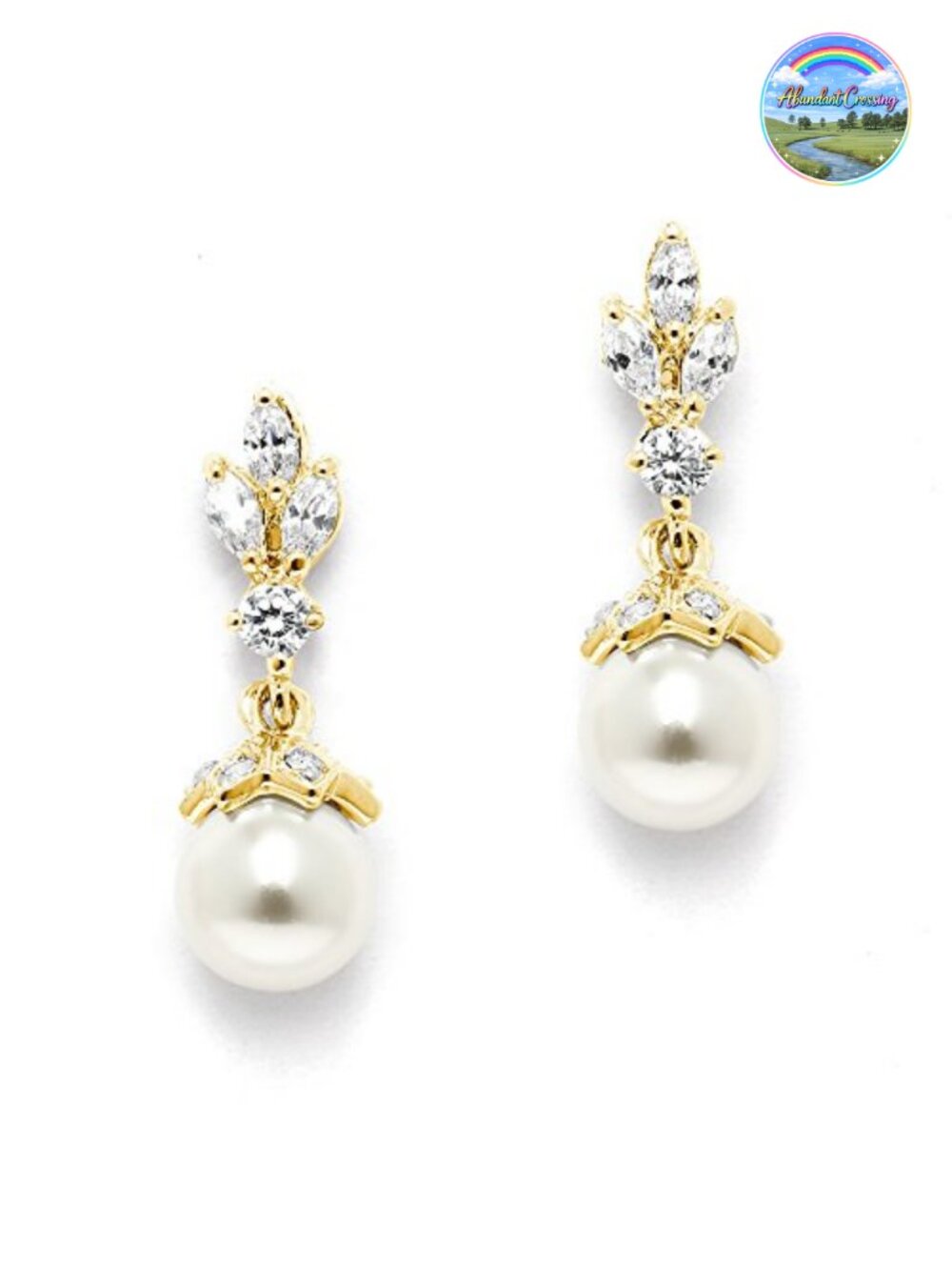 14K Gold Plated Pearl Drop Wedding Earrings Cubic Zirconia Dangle